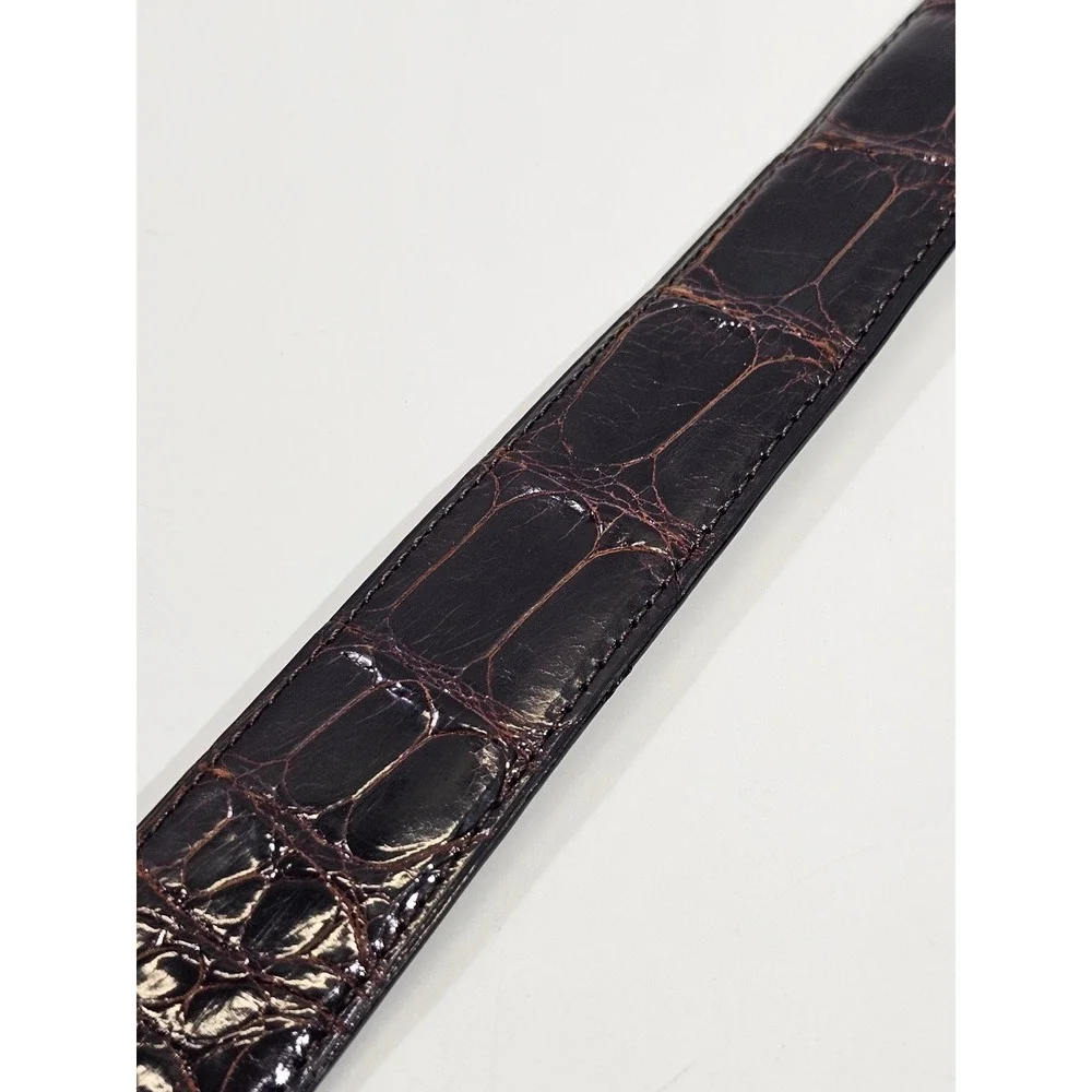 Neiman Marcus American Alligator Belt Mens Size 42 Brown Gold Buckle Made in USA